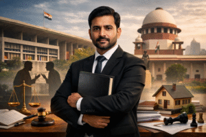 Advocate Sahil Goel standing near Punjab and Haryana High Court Chandigarh representing civil litigation cases