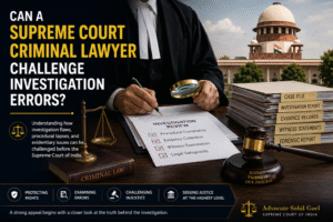 Supreme Court Criminal Lawyer reviewing investigation records and evidence for criminal appeal before the Supreme Court of India